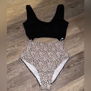 Shein black and white one piece with cut out in middle